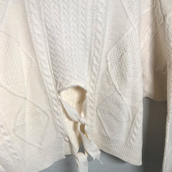 LAST 1! Chunky Cream  Tie Up Back Cable Sweater - Picture 7 of 8